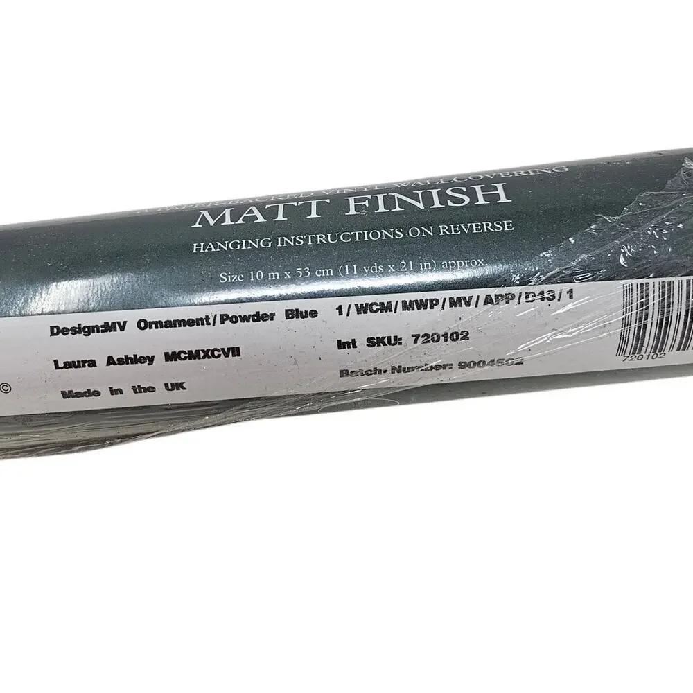 NEW Laura Ashley Matt Finish Wallpaper Power Blue Silver Ornament Scroll Cottage